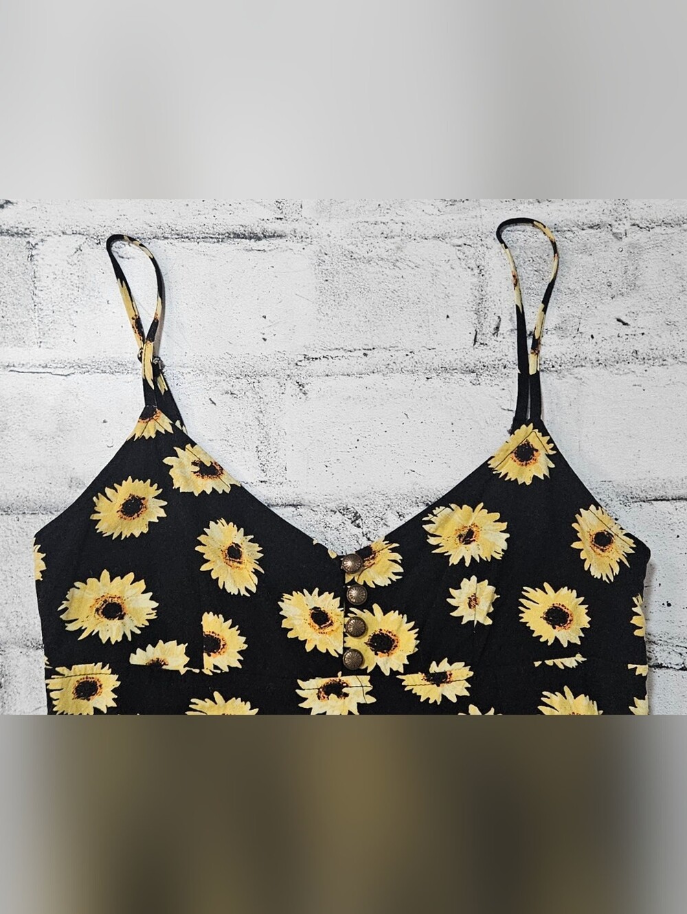 Urban Outfitters Sunflower Print Mini Dress XS Black Floral Slip - Picture 6 of 12